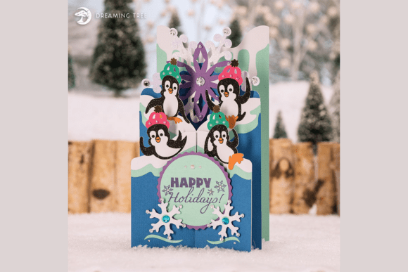 Peppy Penguins Cascade Card 3D SVG for Winter Crafting