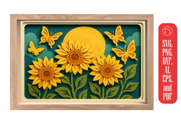 Sunflower Butterfly Shadow Box SVG: A 3D Design for Nature-Inspired Branding