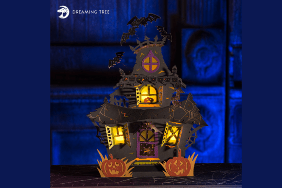 Tea Light Haunted House SVG: Halloween 3D Design for Local Branding